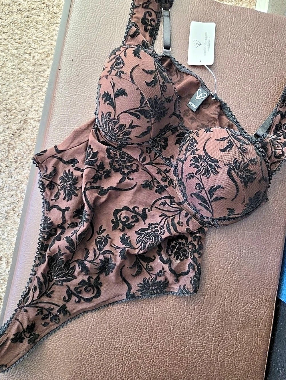For Love & Lemons Floral Lace Bodysuit in Pink & Black NWT